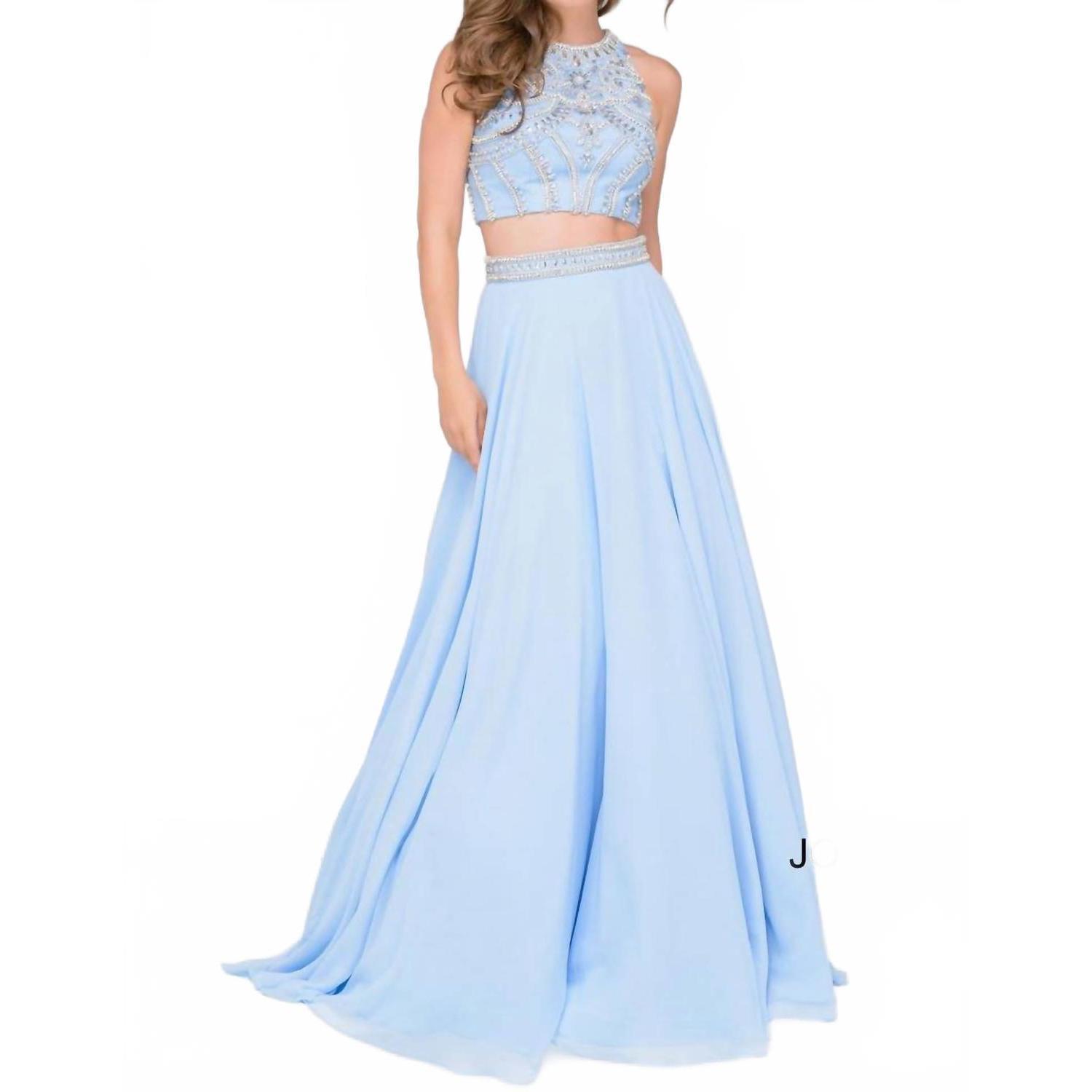 New Jovani Two-Piece Chiffon Embellished Prom Dress In Blue